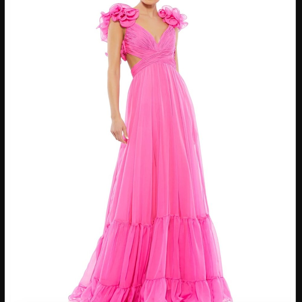 Ruffle Tiered Cut-Out Chiffon Gown (SIZE 4)